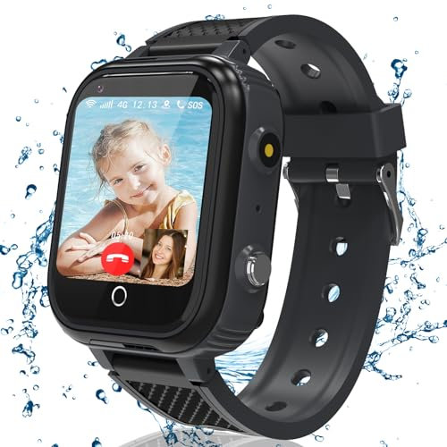 4G Smartwatch Bambini GPS, Smartwatch per Bambini con Videochiamata Chat di Famiglia SOS IP68 Fotocamera Modalità Scuola Giochi Sveglia, Orologio Smartwatch Bambini Regali per Ragazze e Ragazzi