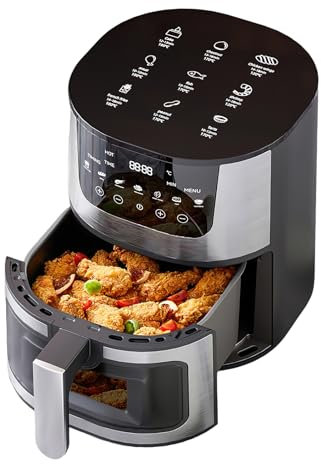 7L Air Fryer avec Fenêtre de Visualisation, 1400W Friteuse sans Huile avec Grand Tiroir, 6 Programmes de Cuisson Préréglés, Faible en Grasses, Écran Tactile, Minuteur Température Réglable Antiadhésif