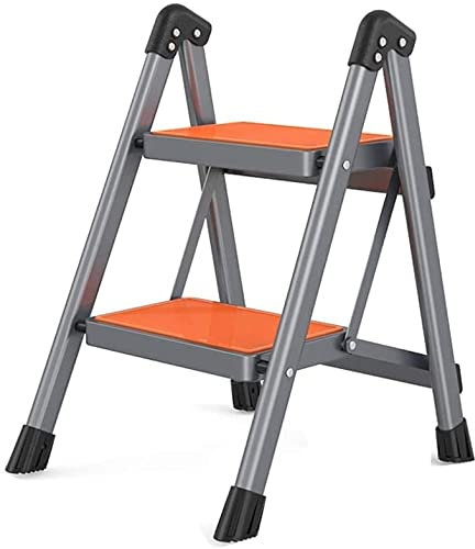 MKAK Tabouret de pliage de dortoir, plié à 7 cm d'épaisseur des conceptions antidérapantes 2/3/4 marches de fer des échelles de fer des échelles de feuilles de feuilles d'escalier Escabeau(Orange,2 st