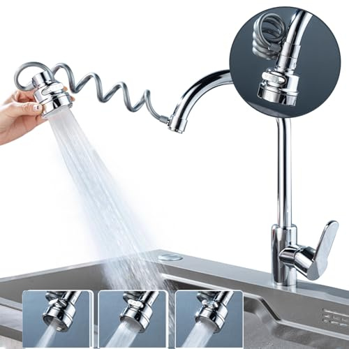 Extensión de grifo, accesorio de grifo giratorio de 360 grados, 3 modos ajustables, accesorio giratorio para grifos de cocina y grifos de baño, plata