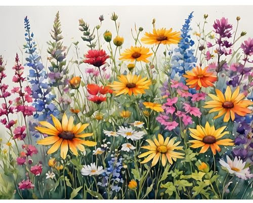 HEIBAGO Paysage Peinture par Numéros pour Adulte, Kit de Peinture à l'huile sur Toile Bricolage pour Débutants, Fleurs Peinture à l'huile avec Pinceaux pour la Décoration d'intérieur,30X40cm
