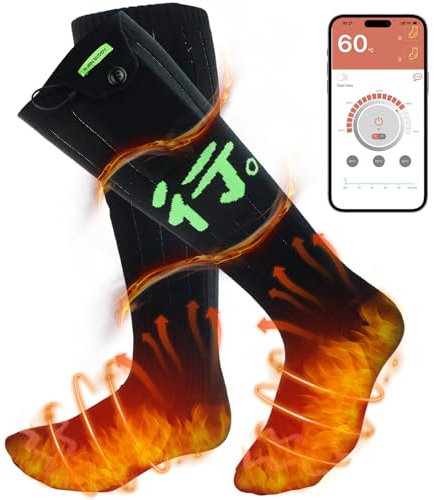 Beheizte Socken, Elektrische Heizsocken Damen Herren, Wiederaufladbare Beheizbare Socken mit 4 Temp modi, APP-Steuerung Thermosocken Fußwärmer Socken für Outdoor-Wandern/Skifahren/Camping/Angeln