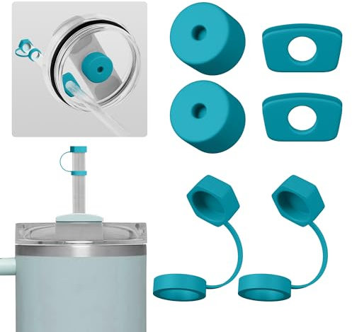 Nearockle 6 fundas de silicona para pajitas antigoteo, compatible con vasos Stanley Quencher H2.0 850 ml y 1,2 L (30 oz/40 oz), accesorios FlowState (azul)