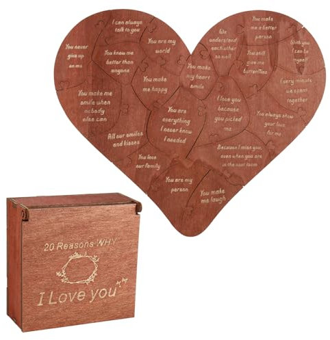 Romantic Gift Wooden Heart Puzzle, Love Messages Puzzle Boards with Wooden Storage Box Couple Gift for Valentines Romantic Valentines Day Proposal Engagements Wedding Easter Mother's Day