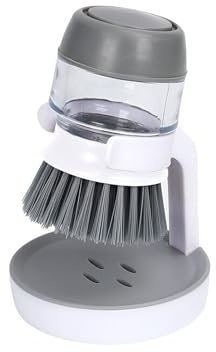 TOMICOOK Home Cepillo de lavado manual Scrub dispensador de jabón rellenable cepillo de limpieza y enjuague para la cocina con soporte de almacenamiento, gris