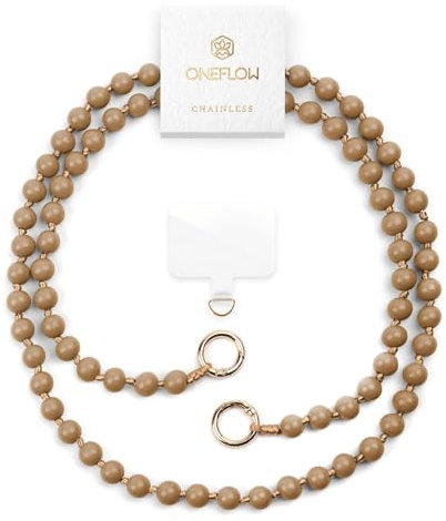 ONEFLOW Holzperlen Handykette Universal zum Umhängen, Abnehmbar mit Karabiner, Handyband für Hüllen für alle Smartphones, Perlen Holz Kette ohne Handyhülle, Chainless Terra Chain, Braun