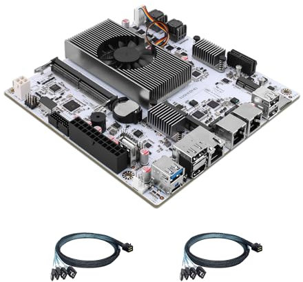 CWWK NAS Motherboard 8 Bay con 10GbE RJ45, N355 CPU Mini ITX Scheda madre Bianco M8, 2 x NVMe, Dual 2.5GbE LAN, M.2 WiFi, USB-C, 32GB RAM 1TB SSD, PCIe x1, TF (2x 4-SATA Cable)