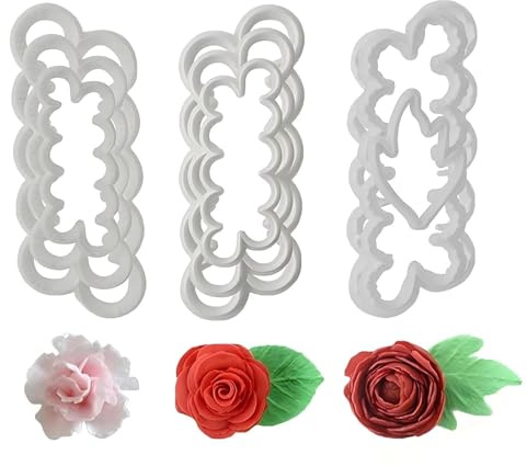 CONGGUAN Rose Carnations Peony Flower Cutters Set 3D Professional Fondant Icing Tools DIY Baking Accessories Mould for Cake Decorating Cookie & Baking Supplies（3 Sizes）