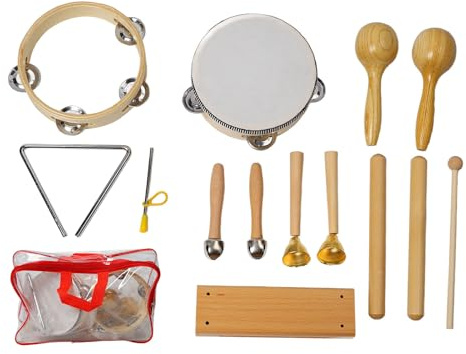 AOWINHIT ORFF Instrument Set Musical Percussion Kindergarten Bildungswerkzeuge für Musikklassen Massives Holz Eisen 8 Stücke