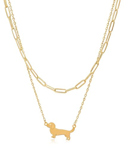 ZJKUBOIS Kette mit Hundeanhänger aus Wasserfestem Edelstahl, Geschenke mit Dackelmotiv für Dackelliebhaber, Dackel Schmuck Geschenke für Frauen, Moderner Damenschmuck, Ketten Personalisiert-Gold