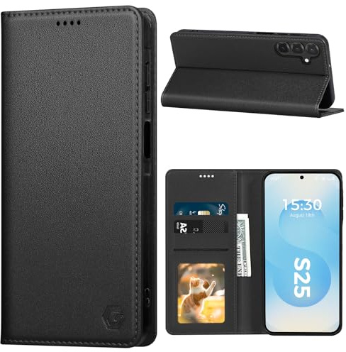 Kirnntca Handyhülle für Samsung Galaxy S25 5G Hülle, Kartenfach Premium PU Leder Klapphülle Schutzhülle, Standfunktion Tasche Flip Case für Samsung Galaxy S25 5G - Schwarz
