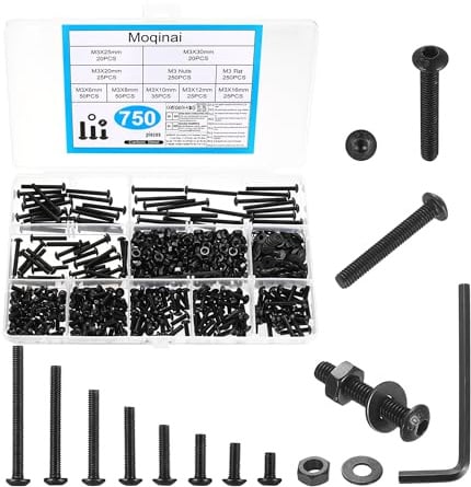750 Stück M3 Schrauben Set, Rundkopf Innensechskantschrauben Muttern Set, Maschinenschrauben und Muttern Sets, Kleine Gewindeschrauben Sets, linsenkopfschrauben Schwarz mit Unterlegscheiben Kit