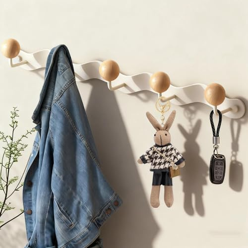 ATTEEFI Porte Manteau Mural Blanc, Porte Manteaux Muraux, 38 cm Patères Portemanteaux pour Entrée, 5 Crochets, avec Accessoires de Montage, pour Salon, Salle de Bain, Chambre