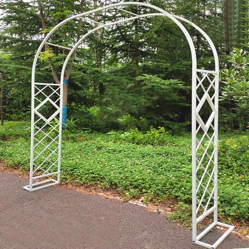 Schwer Rosenbogen Verzinkt Gartenbogen Aus Metall Stabil Pergola Spalier Tor Gartentor Für Kletterpflanzen Freistehend, Gartenbogen Gartenlaube, Rosengestell Torbogen(White,W300xH230xT40cm)