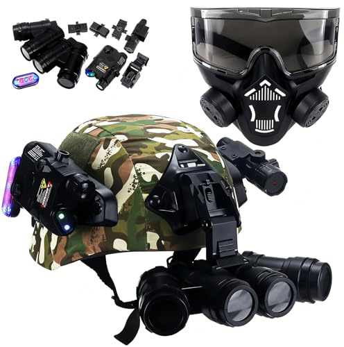 LZAQHMT Kinder Taktisches Helmset – Nicht Funktionsfähige Gasmaske, Nachtsichtgerät (NVG) | for CS Airsoft Outdoor-Rollenspiele(CP)