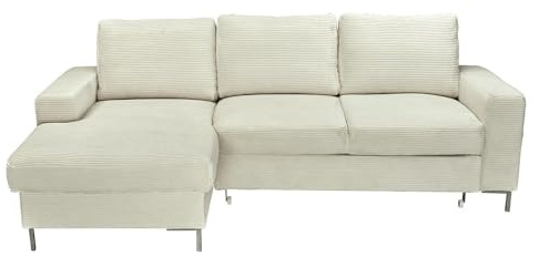 Home4You Ecksofa - 240 x 150 cm - Beige - Cordbezug - mit Ausziehfunktion und Bettkasten