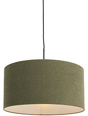 Qazqa - Modern Hängelampe I Pendellampe I Pendelleuchte schwarz mit grünem Schirm 50 cm - Combi 1 I Wohnzimmer I Schlafzimmer - Textil Rund - LED geeignet E27