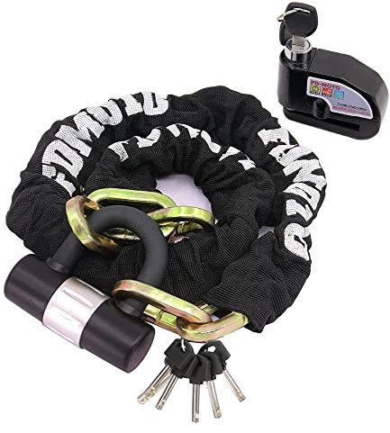 FD-MOTO 1.2M*10mm 3KG Steel Motorcycle Chain Lock Padlock + 110dB Black Alarmed Motorbike Brake Disc Lock + 1.5M Cable