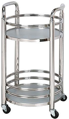 Servierwagen Barwagen Kann Bewegen Silber Aluminium-Verbundplatte Rostfreier Stahl Gummirad 2 Tabletts Runder Tisch Mit Leitplanke Küche, Last 20 Kg (Farbe : Silber, größe : 40 x 74 cm)