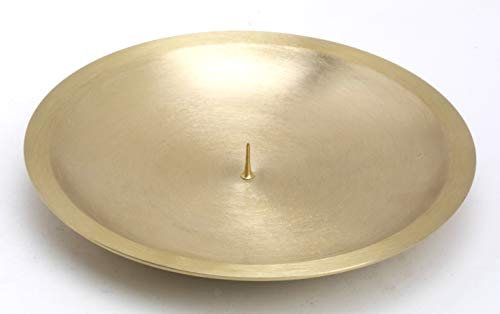 Kerzenteller mit Dorn, Dekoteller Messing matt Gold für Kerzen Ø 16 cm