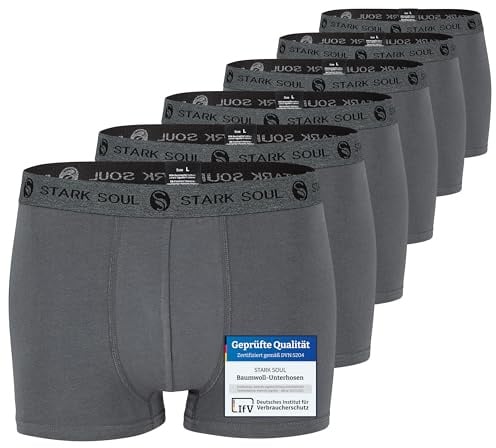 STARK SOUL Herren Boxershorts | Hipster im 6er Pack | Baumwoll-Unterhosen für Männer in Größe L, Dunkelgrau