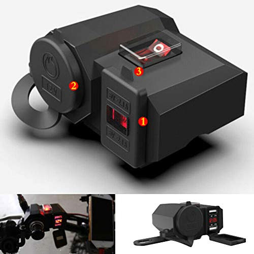 RENNICOCO Moto téléphone Portable USB Chargeur Allume-Cigare Prise Voltmètre ATV 12V Adaptateur Splitter Port d'alimentation LED Affichage de la Tension étanche