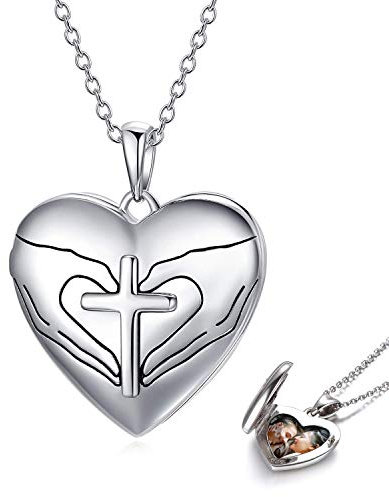 LONAGO 925 Sterling Silver Personalised Photo Locket Necklace That Holds Two Pictures Heart Locket Pendant Necklace Jewelry