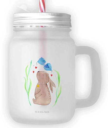 Mr. & Mrs. Panda Trinkglas Mason Jar Hase Blume - Ostergeschenke, Osterdeko, Geschenk, Strohhalm Glas, Kindergeburtstag, Osternest, Einmachglas,