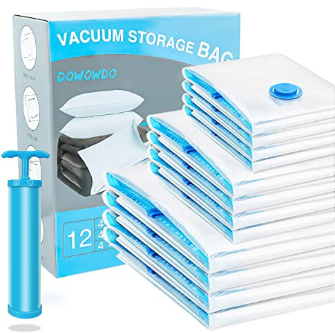 Vakuumbeutel für Kleidung Bettdecken, 12 Stück Aufbewahrungsbeutel Reise 4 Jumbo 100x80 +4 Groß 80x60 + 4 Mittel 60x40cm Vakuum Kleiderbeutel mit Staubsauger Handpumpe und Storage Bag für Wäsche , 12 Stück (1er Pack)