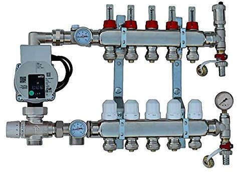 Festwertregelset für Fußbodenheizung aus edelstahl Heizkreisverteiler mit WILO Pumpe (8 Kreise)