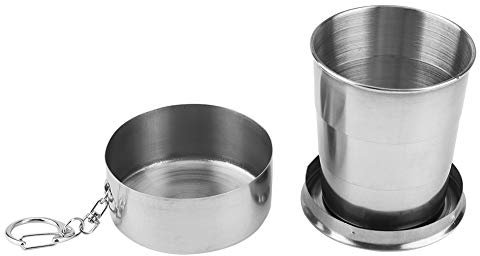 Omabeta Silver Portable Outdoor Tumbler Stainless Steel Collapsible Folding Cup Mini Lightweight Reusable Mugs with Key Chain Coffee Travel Cup Mug Reusable Coffee Cup for Traveling Camping(150ml)