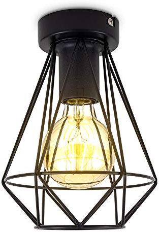 B.K.Licht I Lámpara de techo de alambre I 1 foco I E27 I Vintage I 165 mm de diámetro I Negro I Bombilla no incluida