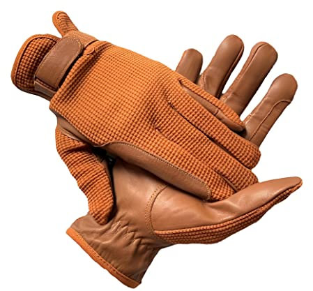 mustang eq Herren-Reithandschuhe, echtes Leder und Baumwolle, Premium-Qualität, Hellbraun, Größe M