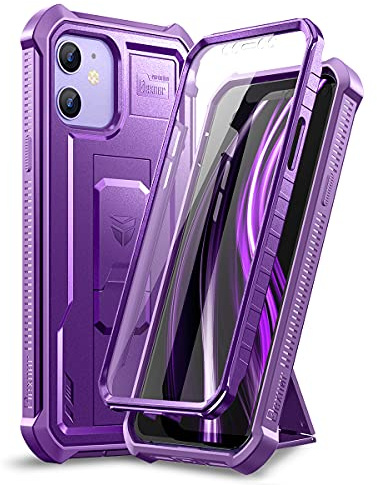 Dexnor Case Compatible with iPhone 12 & 12 Pro [6.1 inch] 360 Full Body Heavy Duty Military Grade Shockproof Hard Back Cover Built-in Screen Protector and Kickstand for iPhone 12/12 Pro - Purple