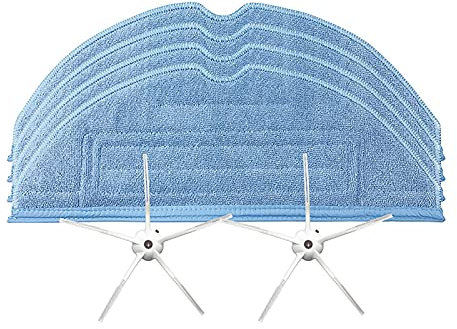 SHEAWA Lingettes de rechange pour balai à franges Roborock T7S Plus S7 (4 chiffons + 1 paire de brosses latérales pentagonales (blanc)