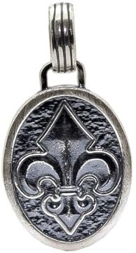 ASCALIDO Pendentif médaille fleur de lys ovale argent massif 925 pendentif seul