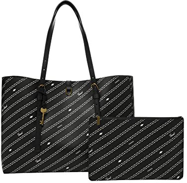 Fossil Damen Kier Vegan Cactus Tote Bag Geldbörse Handtasche für Frauen, Schwarz/Knochenmuster, Large