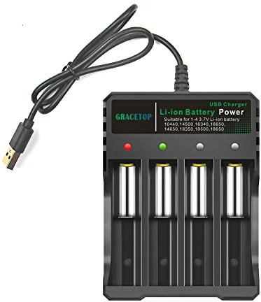 18650 Battery Charger 4 Bay, 18650 Charger 2A Quick Charger for 3.7V Rechargeable Batteries 18650 17670 16340 14500 10440 Battery (Not Included Batteries)