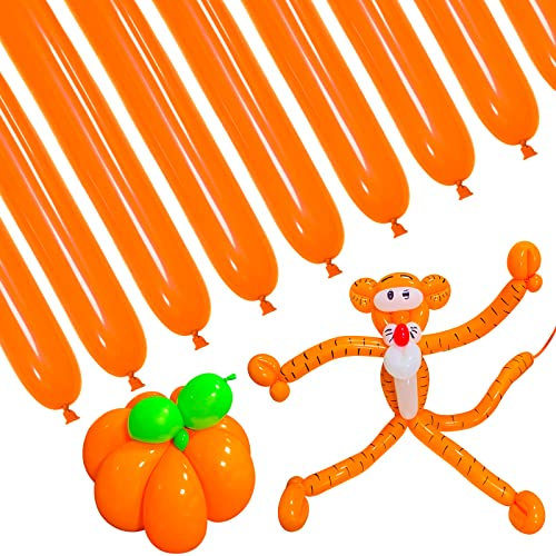 100 Pcs Orange Long Thickening Latex Twisting Balloons, 260Q for Animals Birthday Halloween Party Decor
