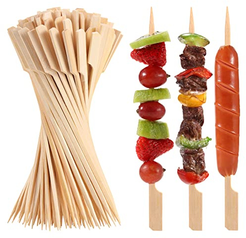 Lot de 200 brochettes en bambou pour amusebouches, curedents de 17,8 cm, pics à cocktail pour boissons, Kababs de fruits, saucisses, collations de barbecue, mini brochettes en bois naturel,