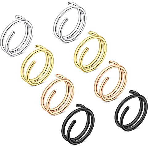 Zolure Nasenring Chirurgenstahl für Damen Herren Twist Nasenpiercing Ring Nostril Spiral Piercing Schmuck 20G 8MM