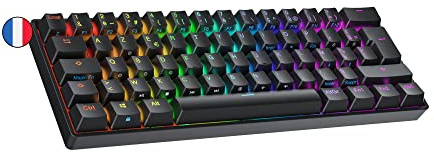 Ranked N60 Nova Mechanische 60 Prozent Tastatur | Hotswap Gaming Keyboard | 62 Programmierbare Tasten mit RGB Beleuchtung | PC/Mac Gamer | AZERTY Französisches (Schwarz, Kailh Box Jade)