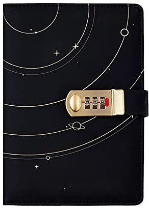 MYSUNBAR Kreativ PU Leder Notizbuch Tagebuch mit Schloss(Ober Sternspur), A5 Geheimnis Password Notizblock TagebuchJournal Reisetagebuch Organizer mit Zahlenschloss Stifthalter, 150x220mm