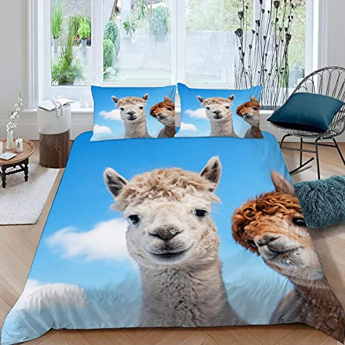 MOUPL 100% Mikrofaser Kinderbettwäsche 135x200 2teilig 3D Motiv Kawaii lustig alpaka Bettwäsche mit Reißverschluss Weiche Warm Sommer Bettbezug mit Kissenbezug 80x80 cm für Jungen Mädchen, Color16