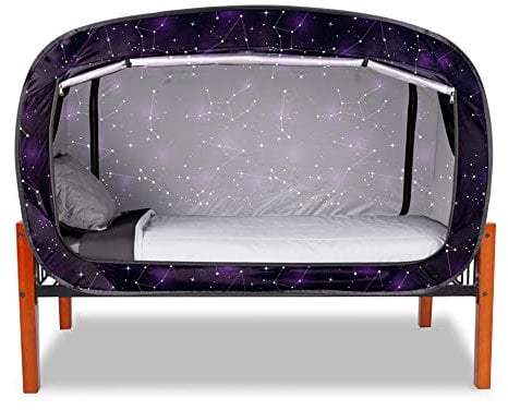 Pop Up Sichtschutzzelt für Innenbereich Betthimmel für Schlafbett Zelt Doppeltür mit Moskitonetzfenster (Einhorn Galaxy)