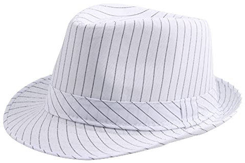 Vikodah Trilby Fedora Hut für Herren Sonnenschutz Panama Sonnenhut Klassisch Gestreift Jazz Hut, weiß, 56