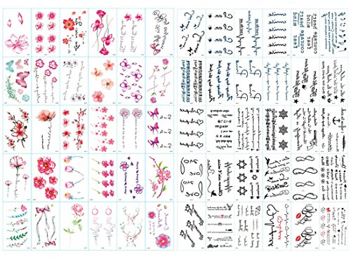 MenYiYDS 60 Blätter Wasserdicht Temporäre Tattoo Männer Frauen Frauen Erwachsene Blume/Wort Aufkleber Body Art Sexy Tattoo Papier
