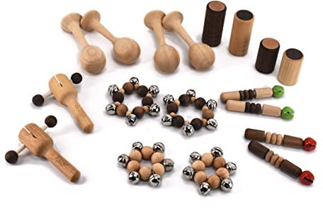 Voggenreiter Holz-Pecussion-Set für die Krabbelgruppe, 16-teilig inklusive Aufbewahrungs-Kiste, geeignet für Kinder ab 18 Monate, geprüfte Qualität nach EN 71