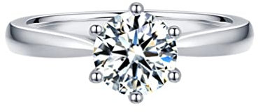 VNEWSCHI Moissanite Women's Classic Six Prong Ring - Copper Platinum Plated - Elegant Wedding Jewelry