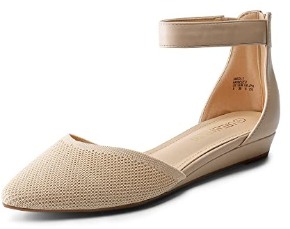 DREAM PAIRS Women's Low Wedge Ankle Strap Flats Ballet Flats Shoes,Size 4.5,Nude-Knit,AMIGA-1
